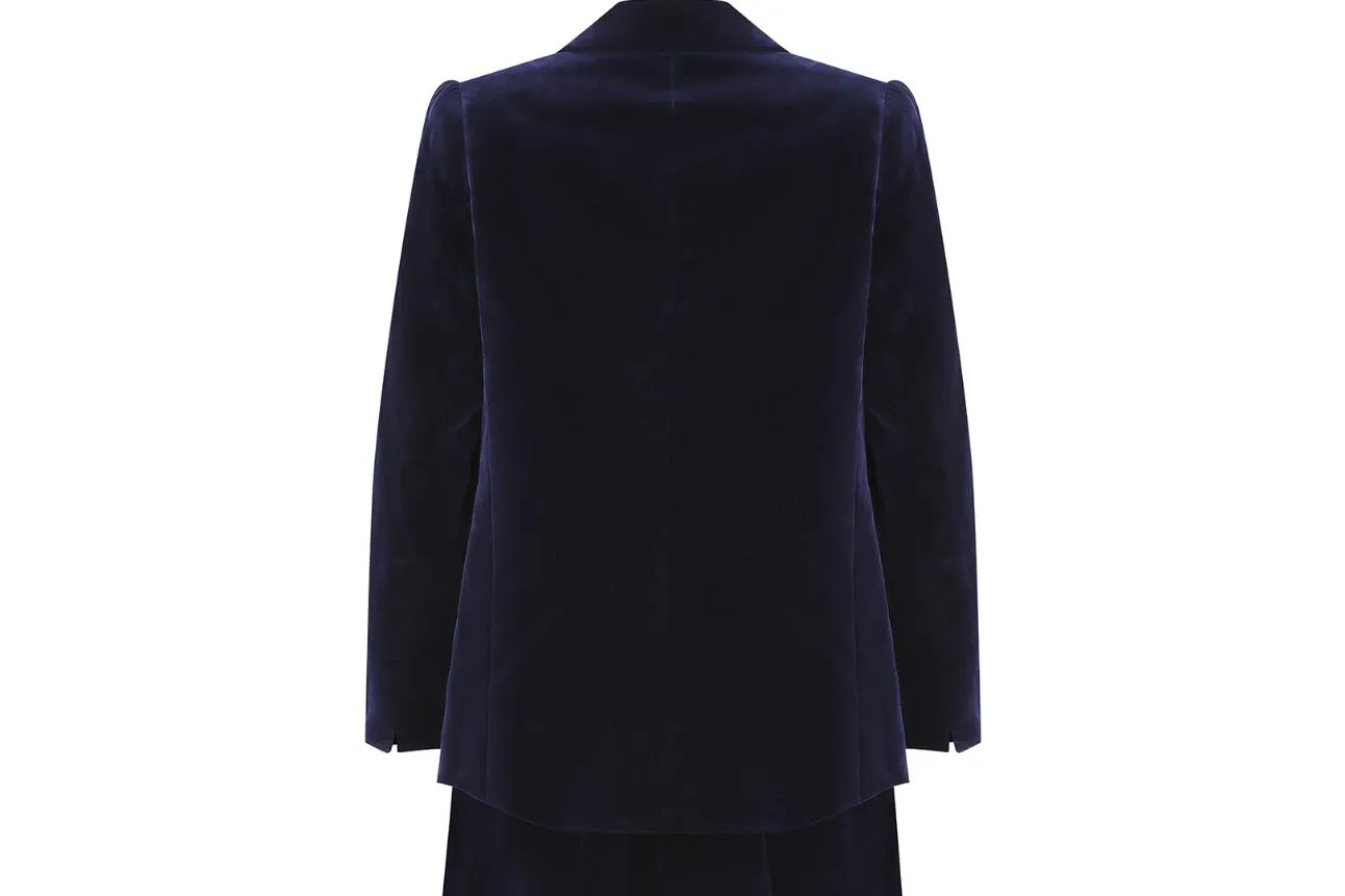 1960s Carven Haute Couture Navy Velvet Soutache Dress Suit