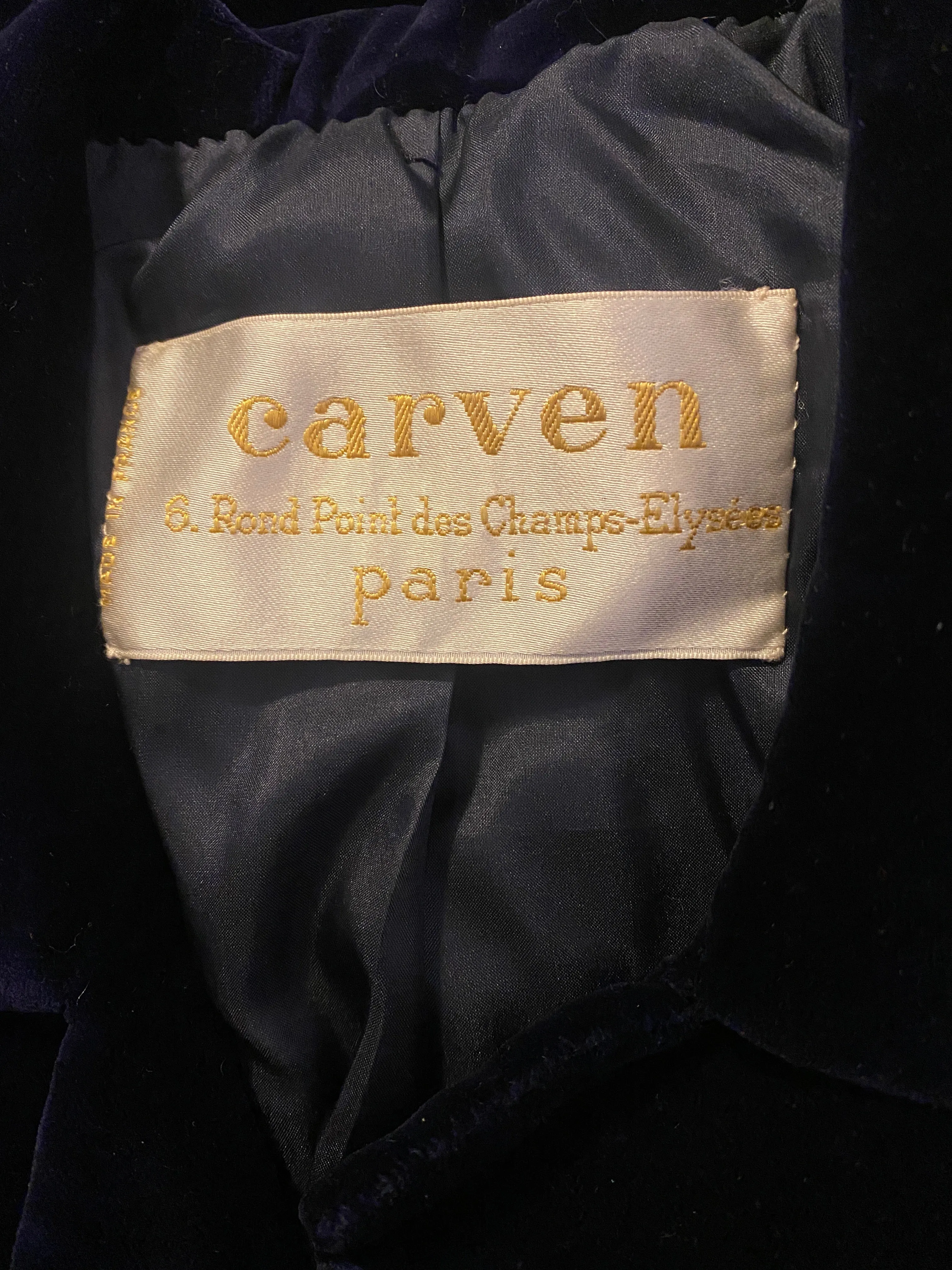 1960s Carven Haute Couture Navy Velvet Soutache Dress Suit