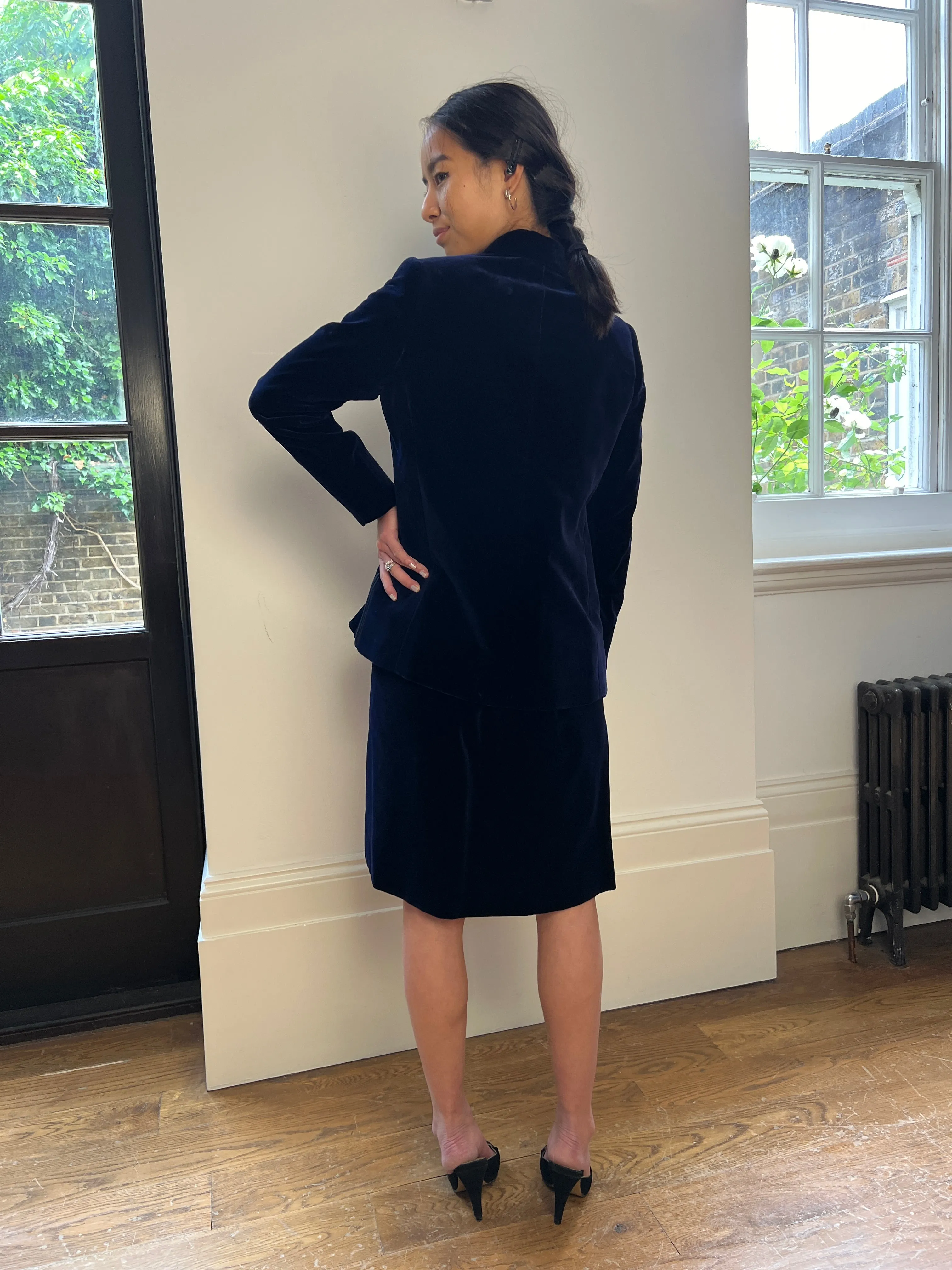 1960s Carven Haute Couture Navy Velvet Soutache Dress Suit