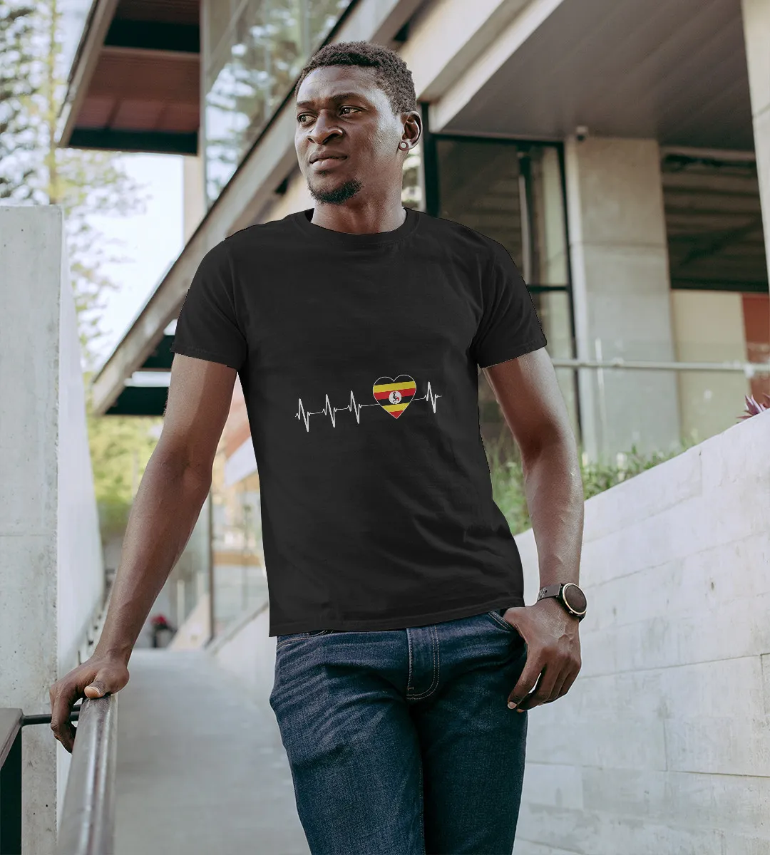 1sttheworld T-Shirt - Flag Ugandan Heartbeat T-Shirt Black A35