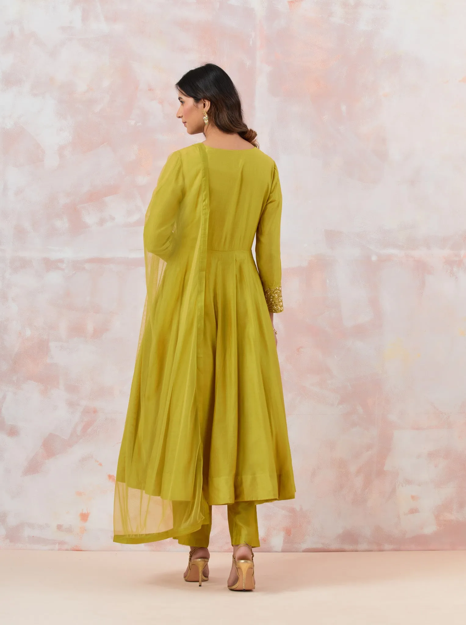 50Z859-RO Lime Green Anarkali Suit Set With Dupatta
