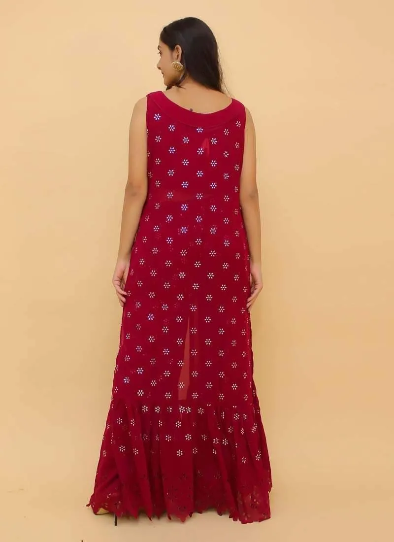 Admirable Look Red Color Georgette Base Slit-Cut Style Palazzo Salwar Suit
