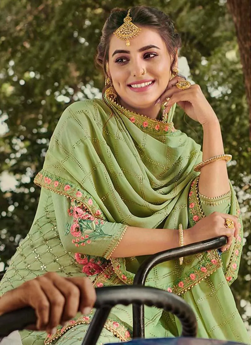 Admirable Pastel Green Color Georgette Base Palazzo Salwar Suit