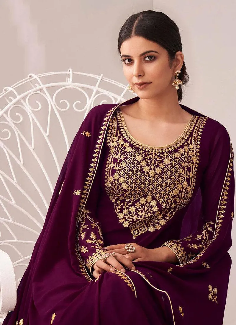 Admirable Wine Color Georgette Base Palazzo Salwar Suit