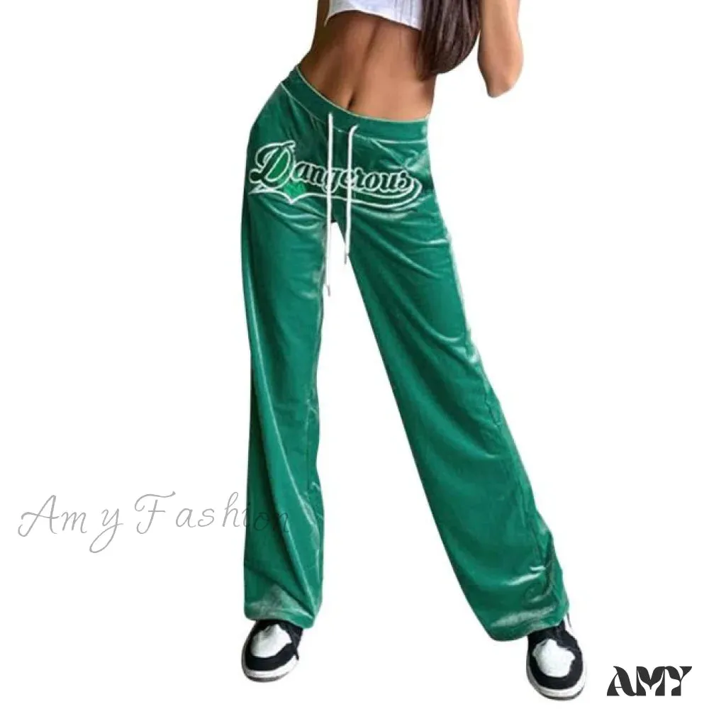 Amy Fashion - Loose Track Jogging Solid Color Tie Wrap Trousers