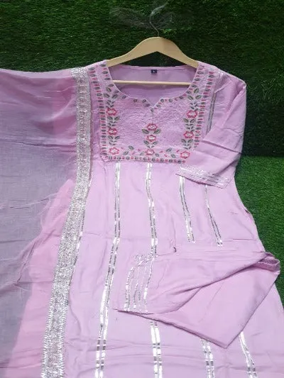 Baby Pink Cotton Salwar Suit With Embroidery