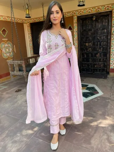 Baby Pink Cotton Salwar Suit With Embroidery