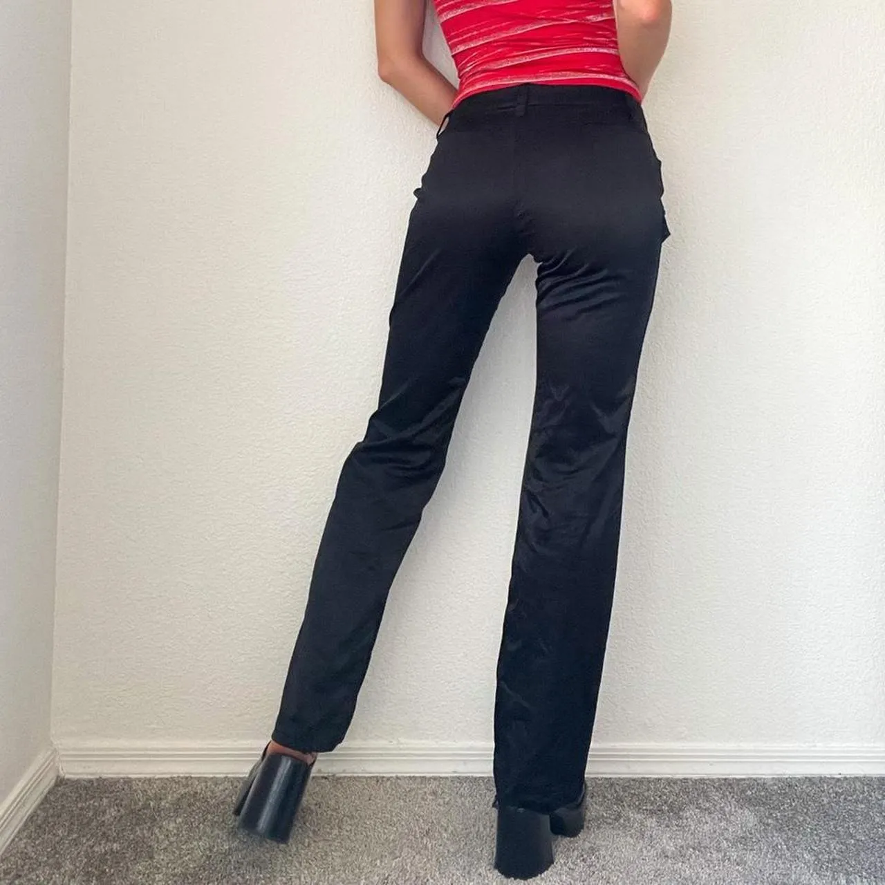 Black Y2K Satin Cargo Pants