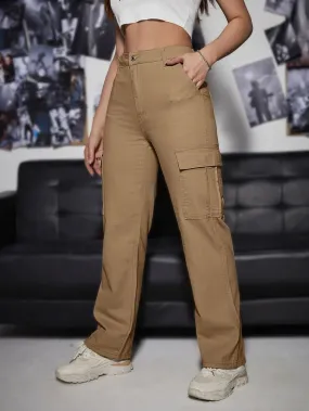 Denim High Waist Cargo Jeans