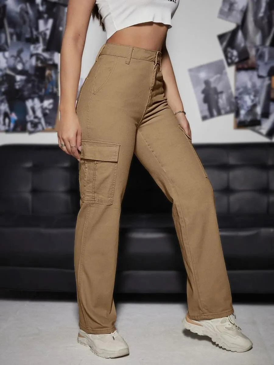 Denim High Waist Cargo Jeans