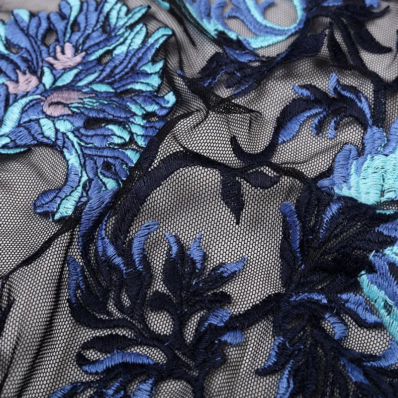 Embroidery Sexy Men Transparent Mesh Slim Fit Shirt