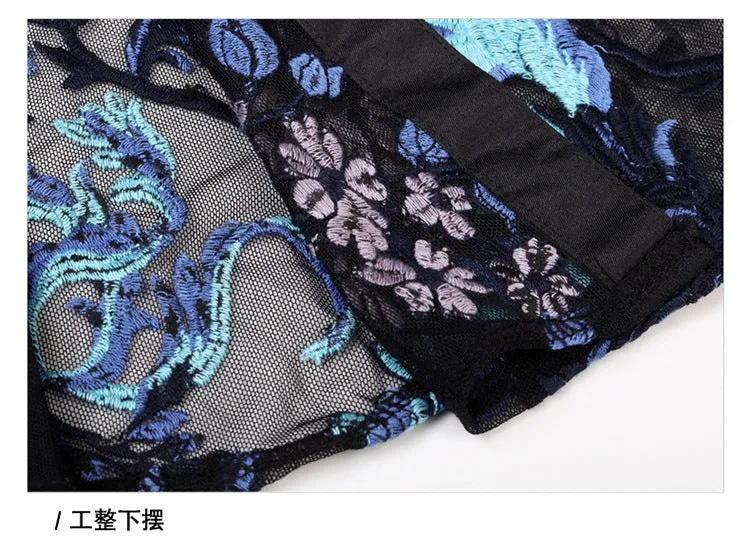 Embroidery Sexy Men Transparent Mesh Slim Fit Shirt