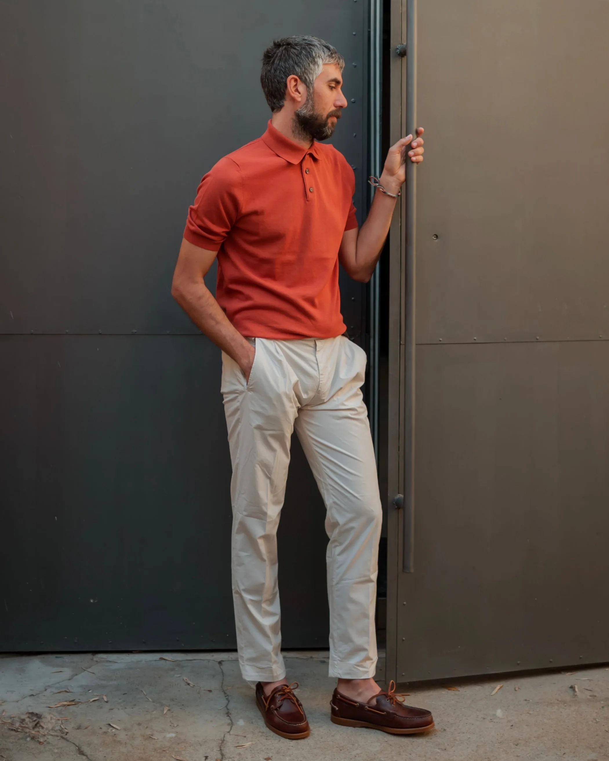 FRESH Cotton Lyocell One-Pleat Chino Pants In White Milk