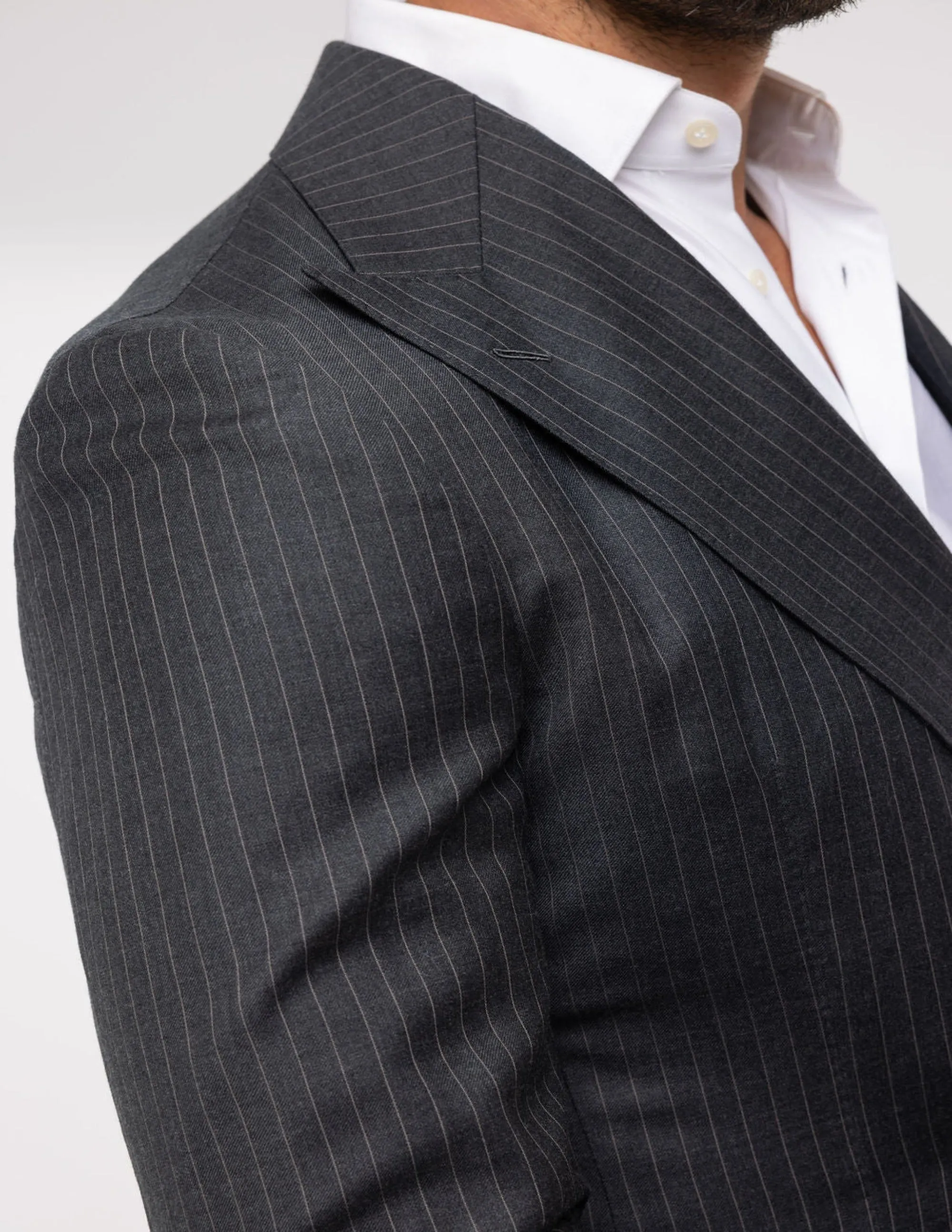 Grey White Stripes Wool Double Breasted Suit