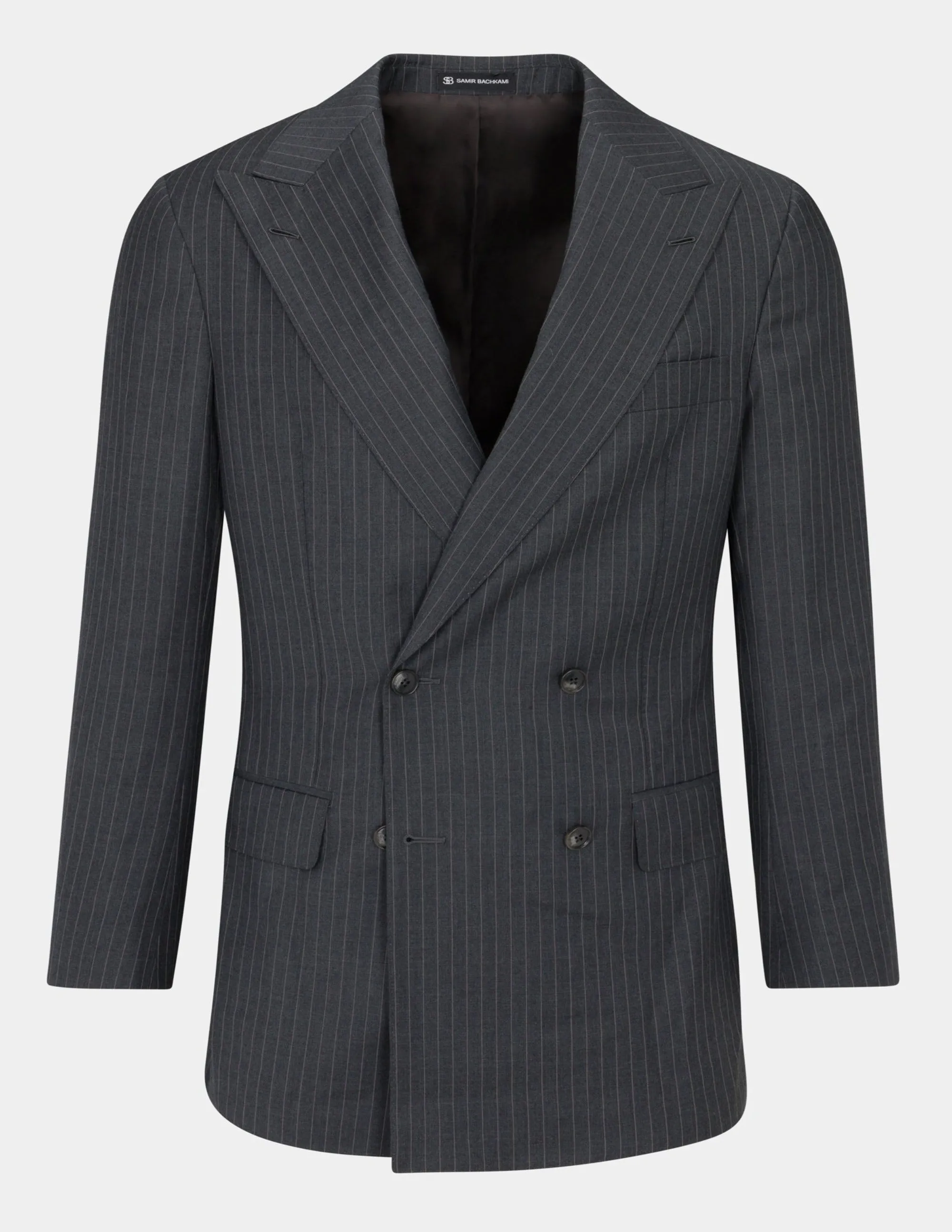 Grey White Stripes Wool Double Breasted Suit