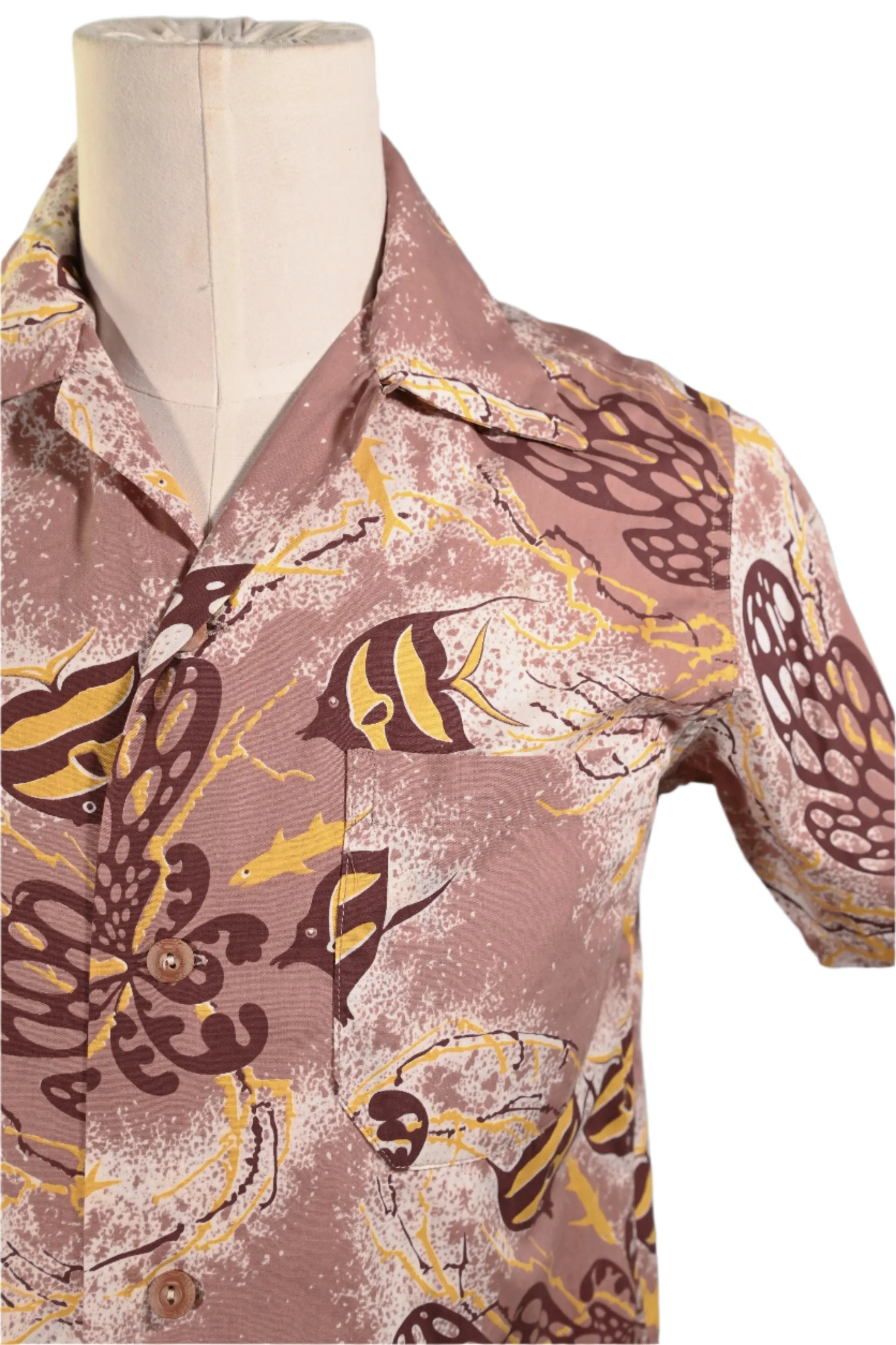 Hale Niu Vintage 50s Hawaiian Shirt, Fish Undersea Print, XS