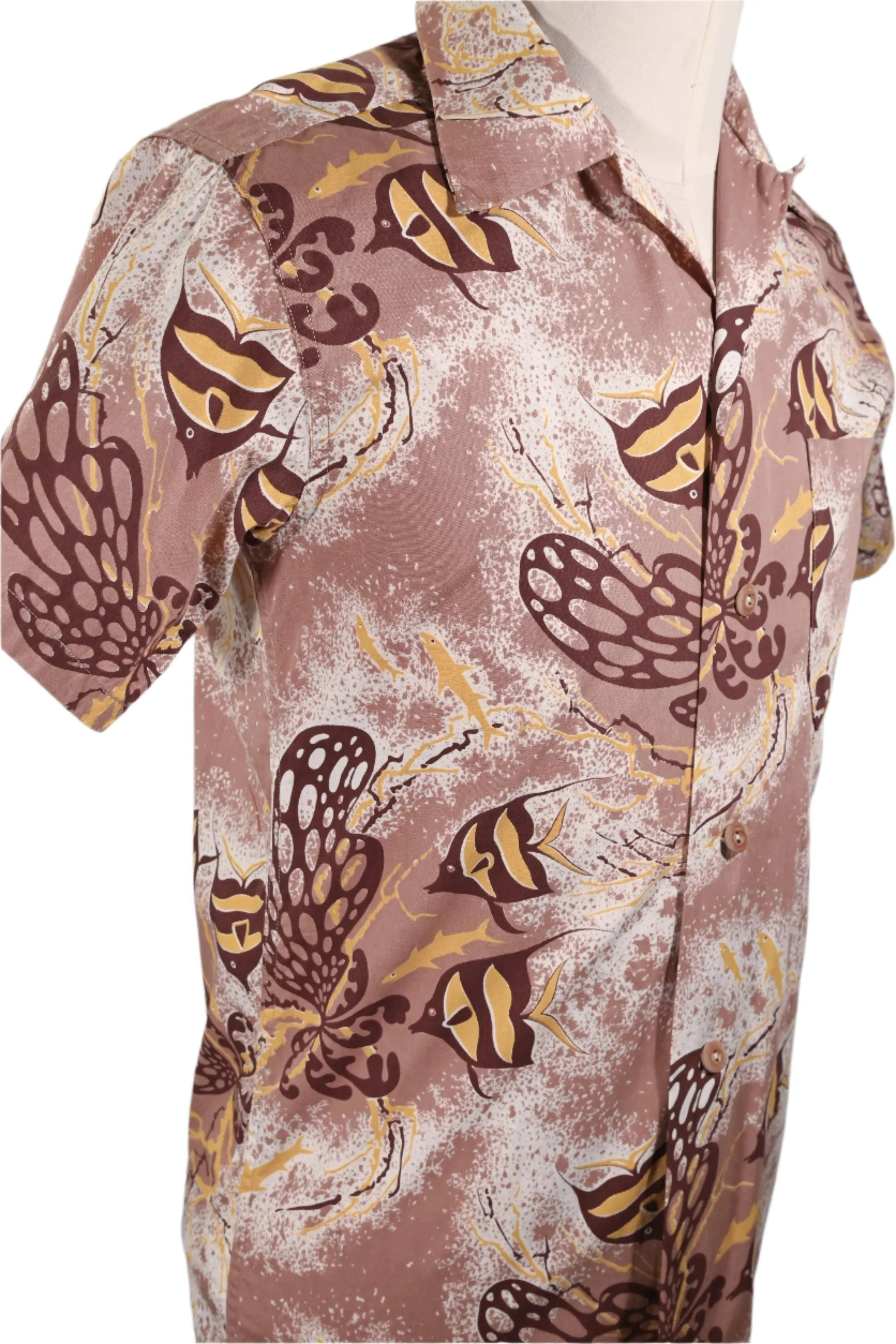 Hale Niu Vintage 50s Hawaiian Shirt, Fish Undersea Print, XS