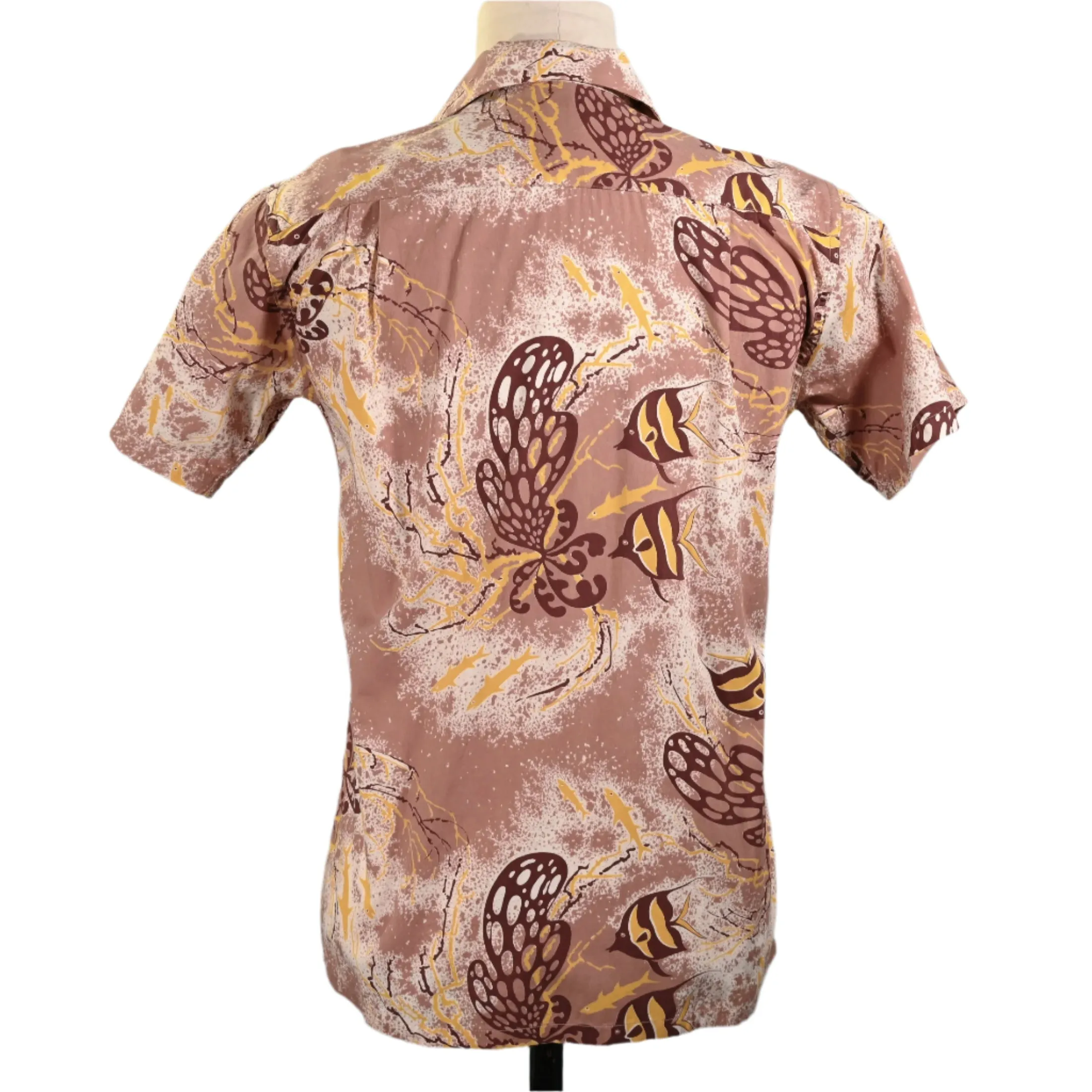 Hale Niu Vintage 50s Hawaiian Shirt, Fish Undersea Print, XS