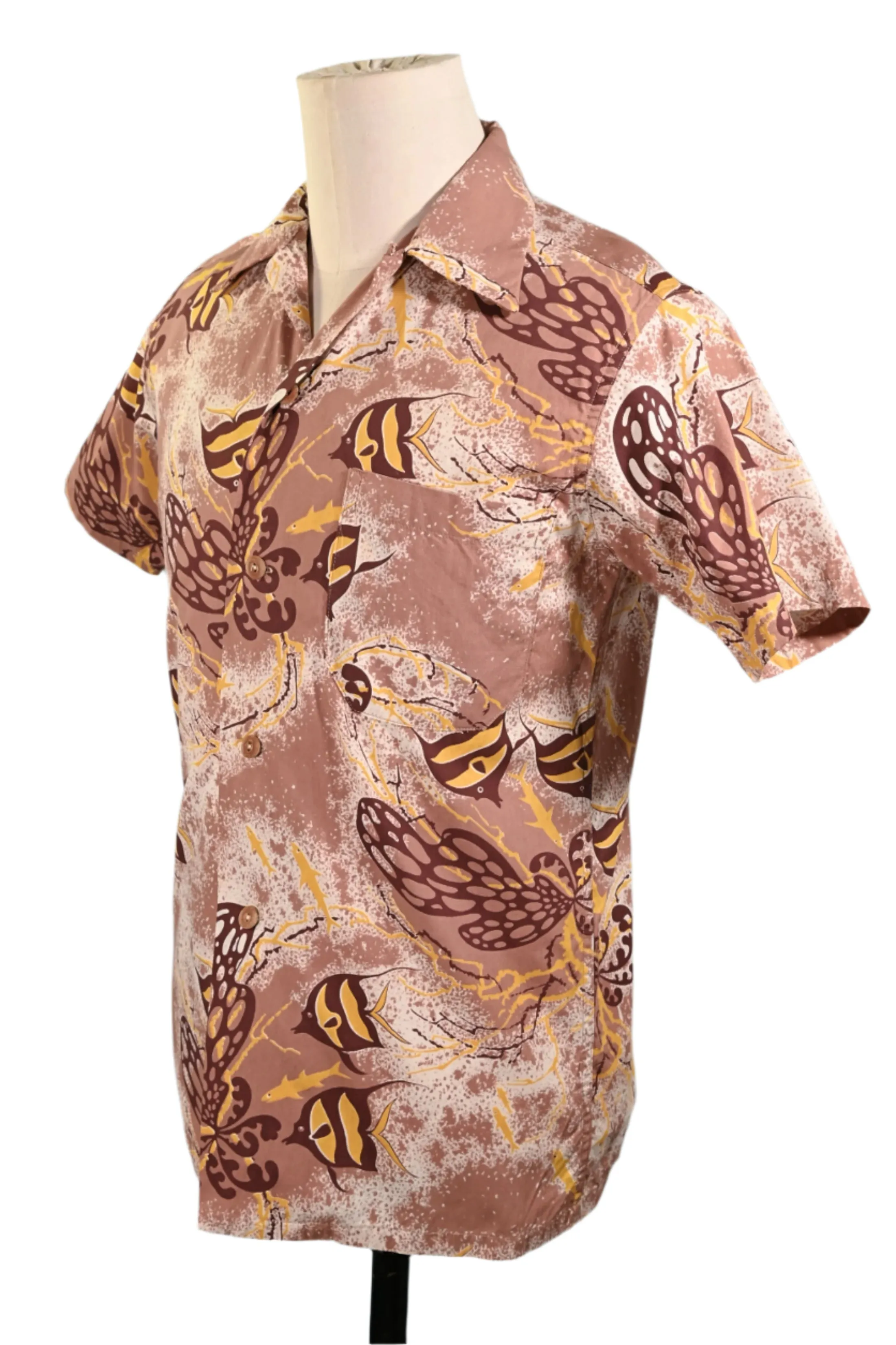Hale Niu Vintage 50s Hawaiian Shirt, Fish Undersea Print, XS