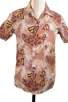 Hale Niu Vintage 50s Hawaiian Shirt, Fish Undersea Print, XS