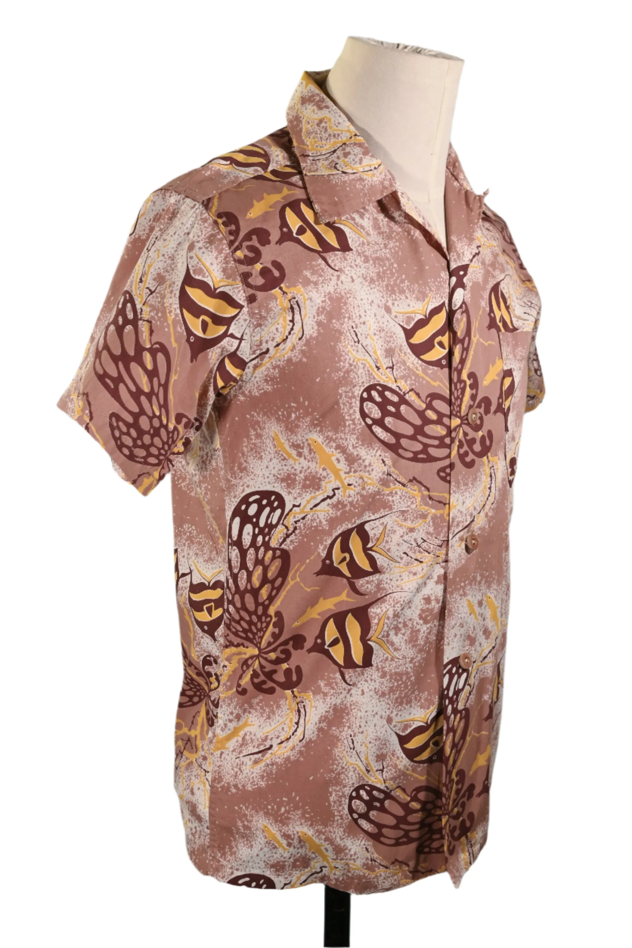 Hale Niu Vintage 50s Hawaiian Shirt, Fish Undersea Print, XS