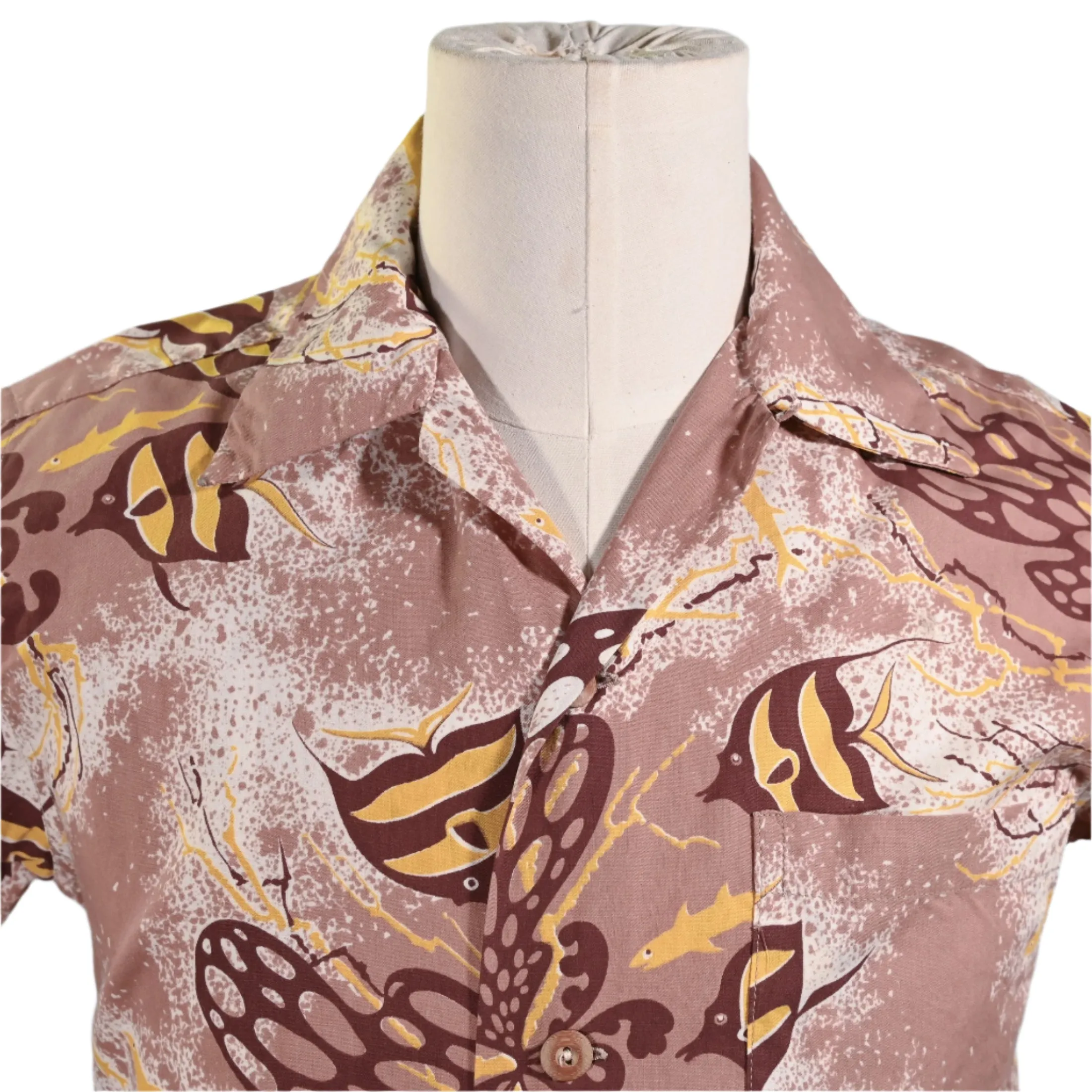 Hale Niu Vintage 50s Hawaiian Shirt, Fish Undersea Print, XS