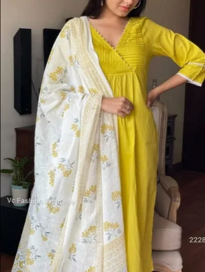 Lime Green White Cotton Salwar Kameez Dupatta