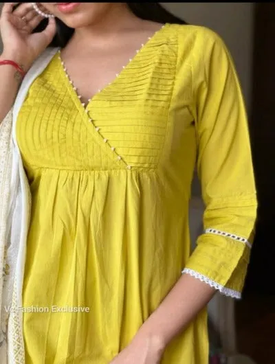 Lime Green White Cotton Salwar Kameez Dupatta
