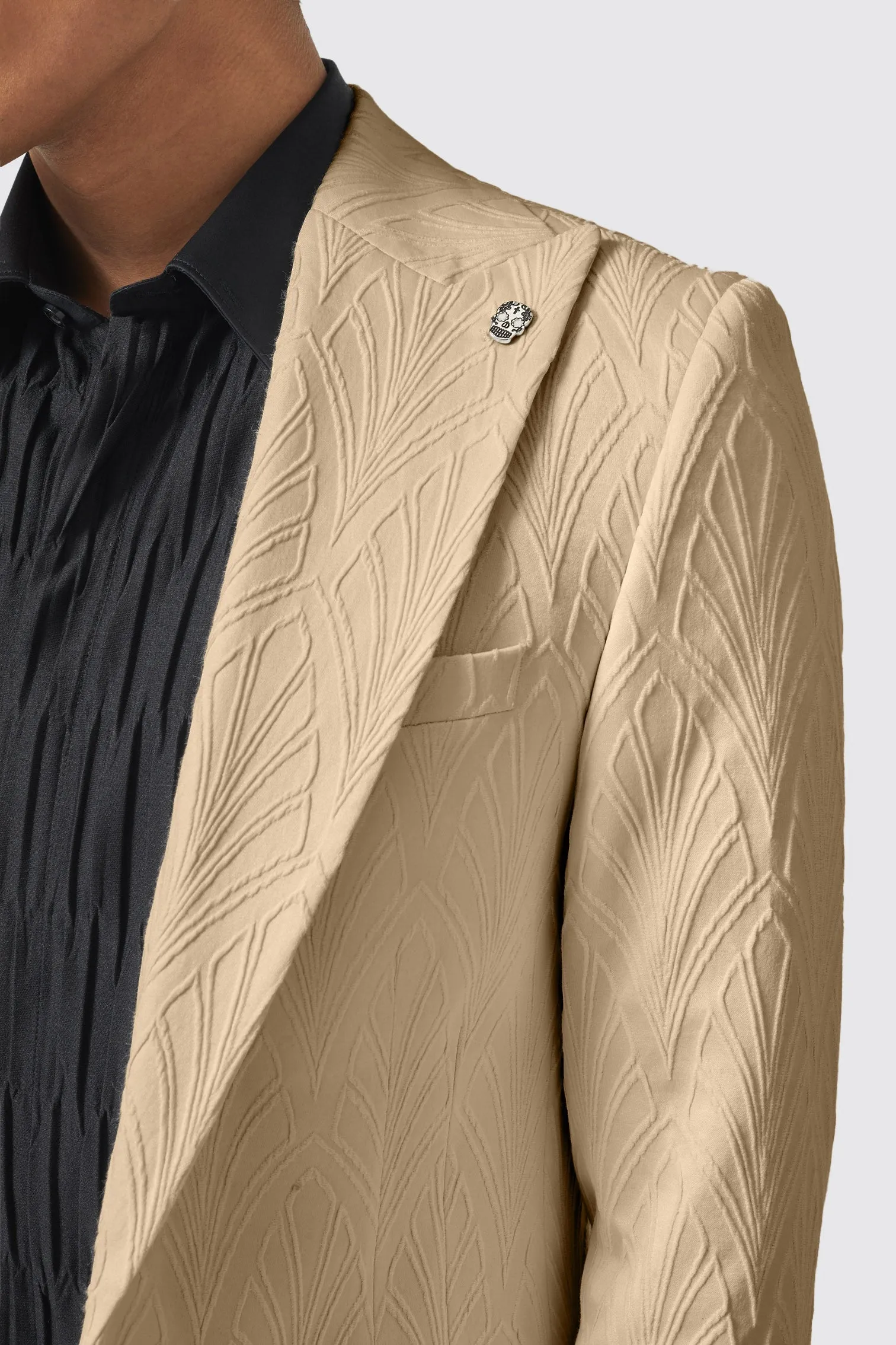 Makowski Slim Fit Beige Jacquard Suit - ARCHIVE