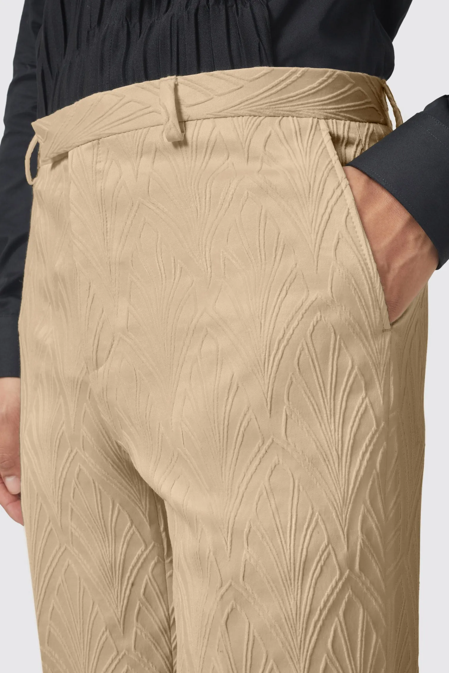 Makowski Slim Fit Beige Jacquard Suit - ARCHIVE