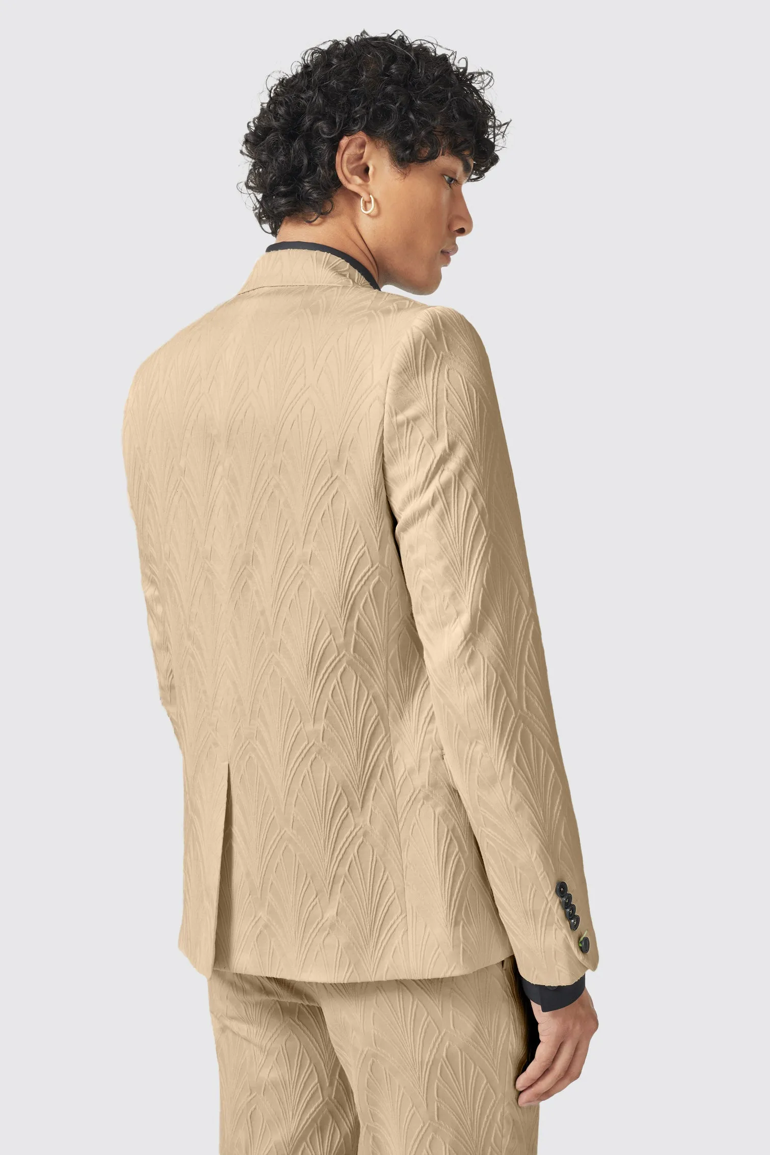 Makowski Slim Fit Beige Jacquard Suit - ARCHIVE