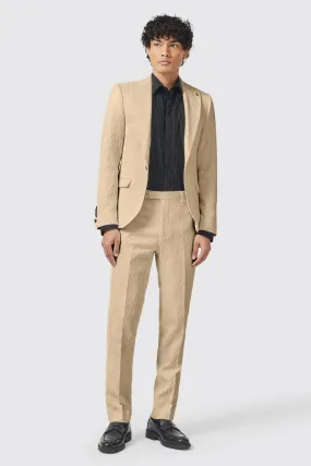 Makowski Slim Fit Beige Jacquard Suit - ARCHIVE