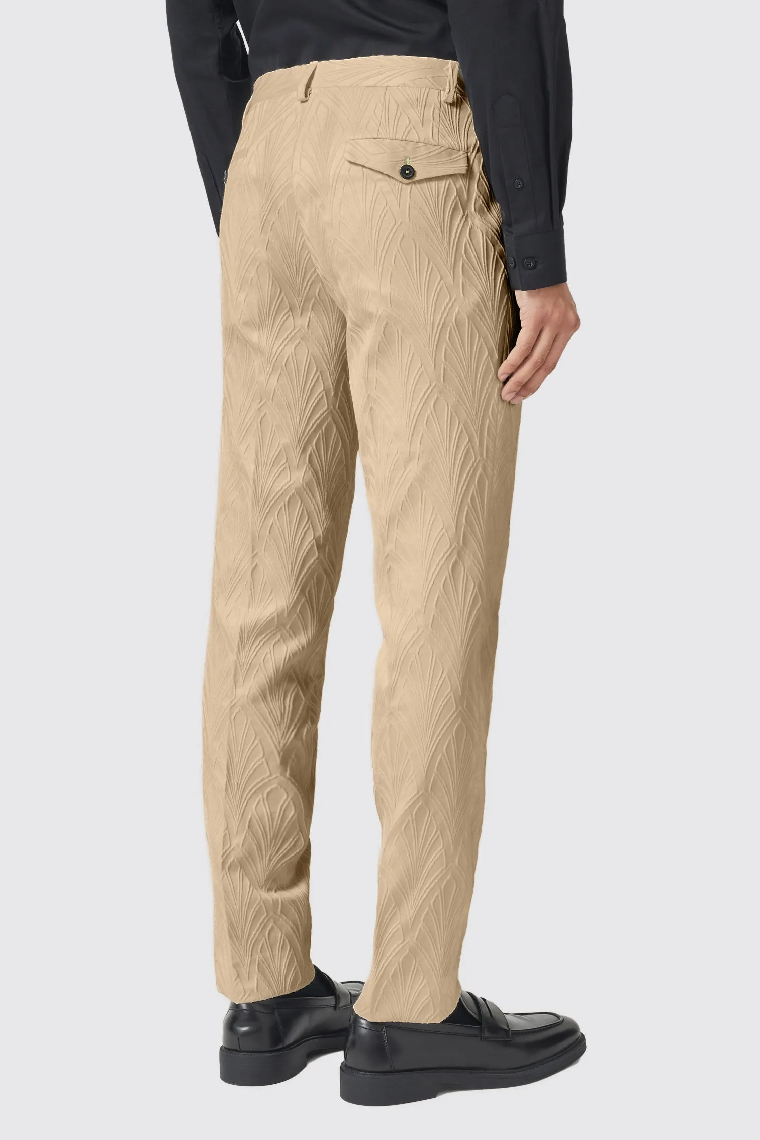 Makowski Slim Fit Beige Jacquard Suit - ARCHIVE