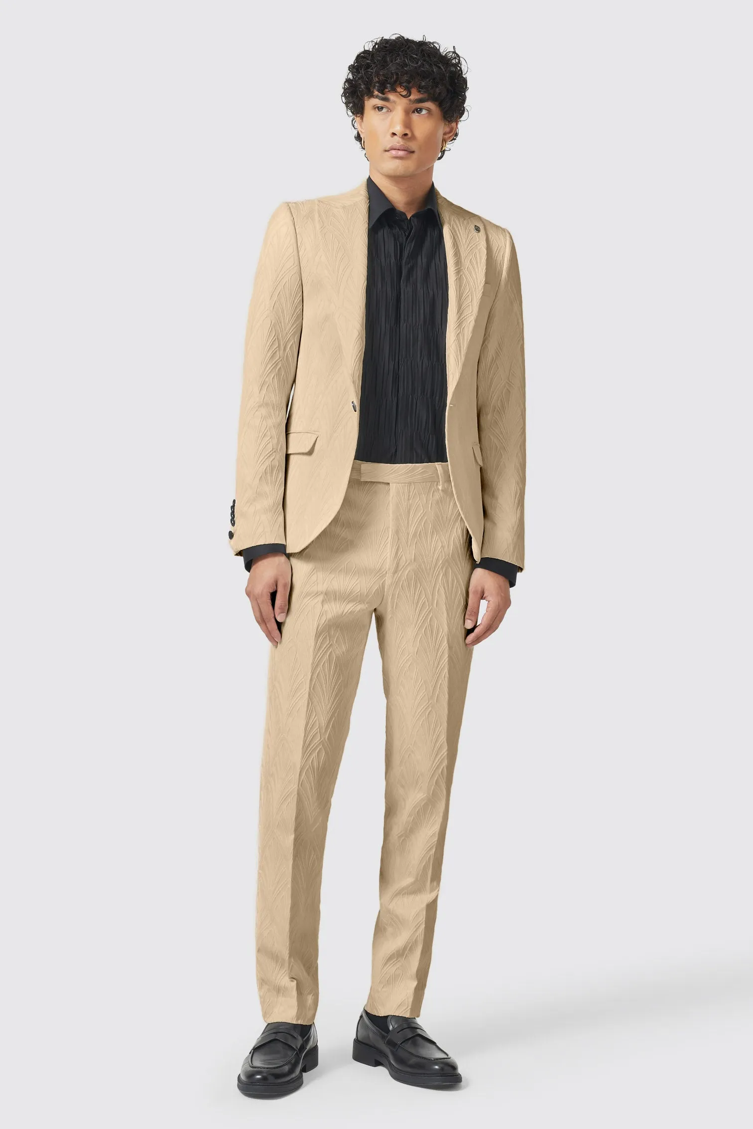 Makowski Slim Fit Beige Jacquard Suit - ARCHIVE