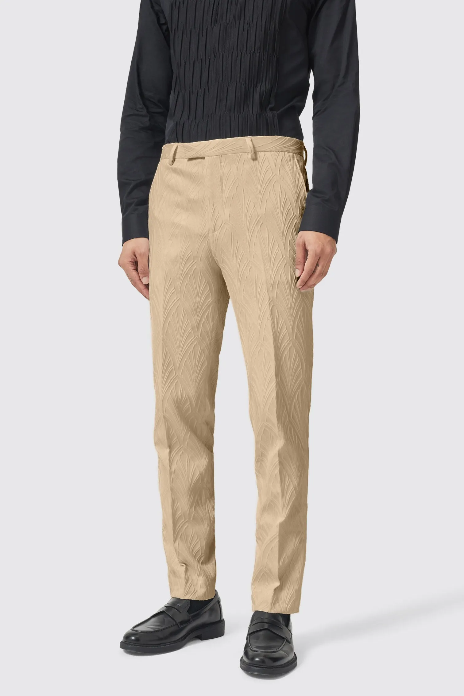 Makowski Slim Fit Beige Jacquard Suit - ARCHIVE