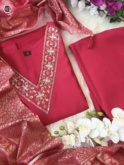 Rani Pink Heavy Rayon V Neck Salwar Suit Set
