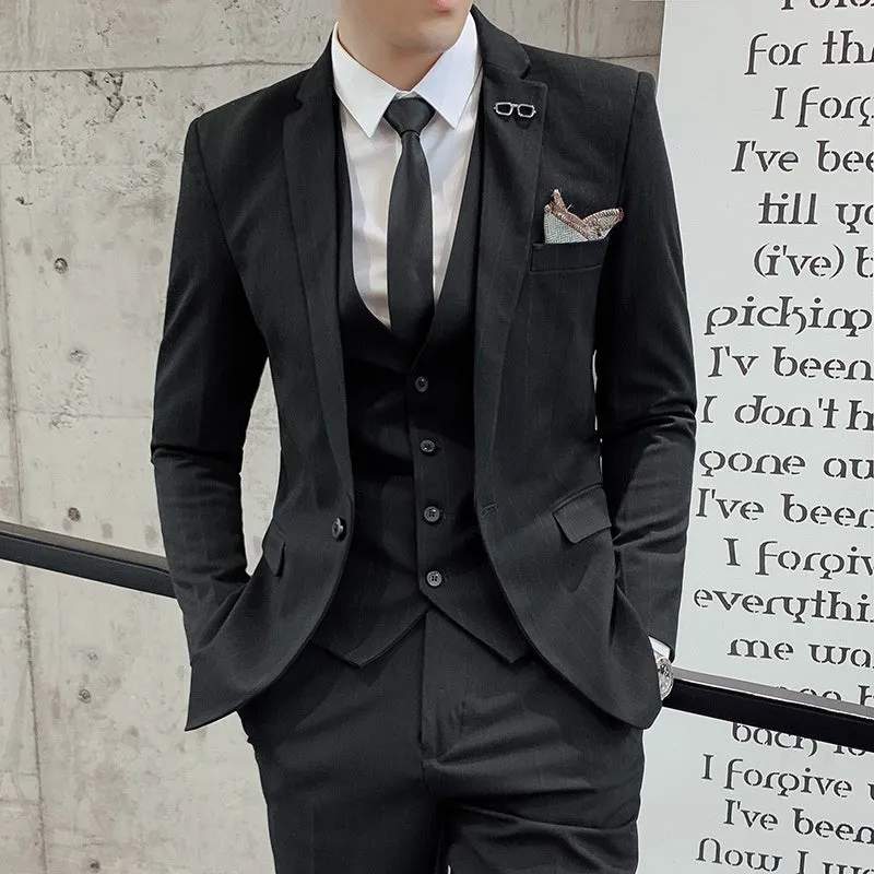 Striped Men's Suit Korean Style Small Suit Professional Business Suit