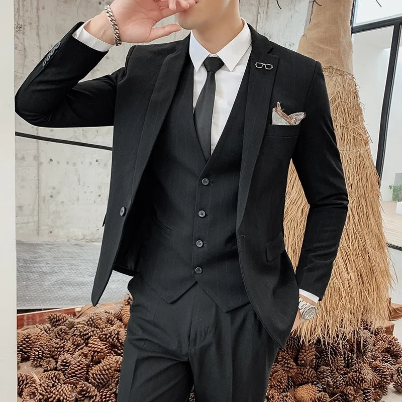 Striped Men's Suit Korean Style Small Suit Professional Business Suit