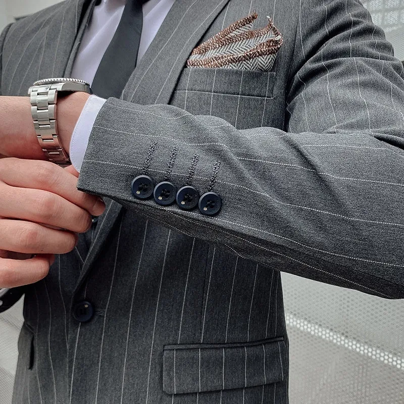 Striped Men's Suit Korean Style Small Suit Professional Business Suit