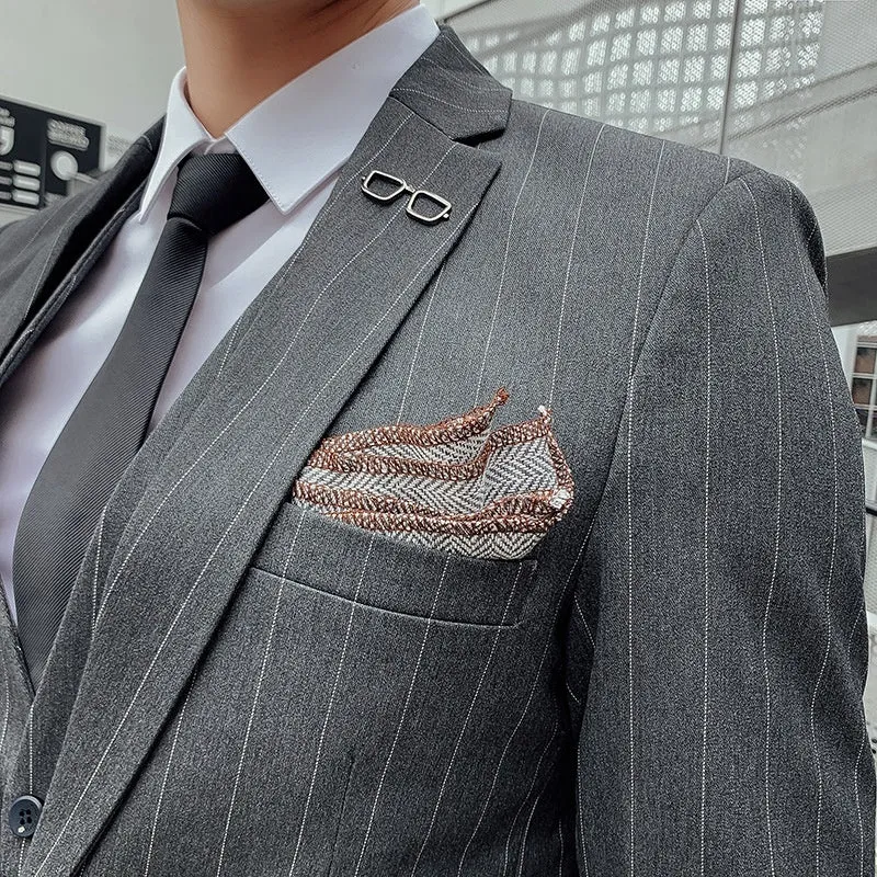 Striped Men's Suit Korean Style Small Suit Professional Business Suit