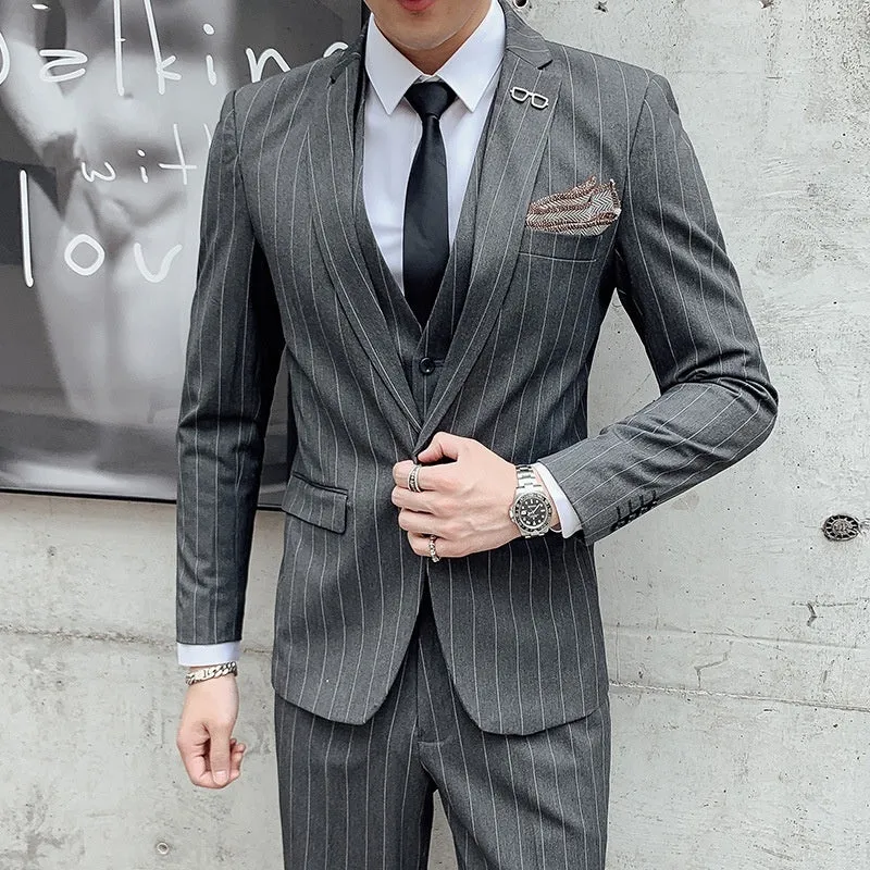 Striped Men's Suit Korean Style Small Suit Professional Business Suit