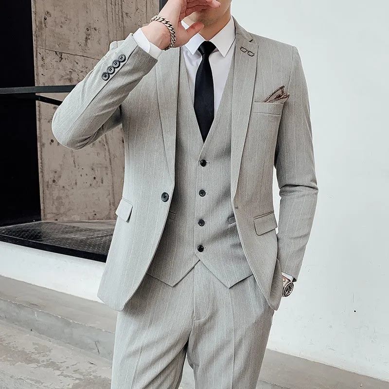 Striped Men's Suit Korean Style Small Suit Professional Business Suit