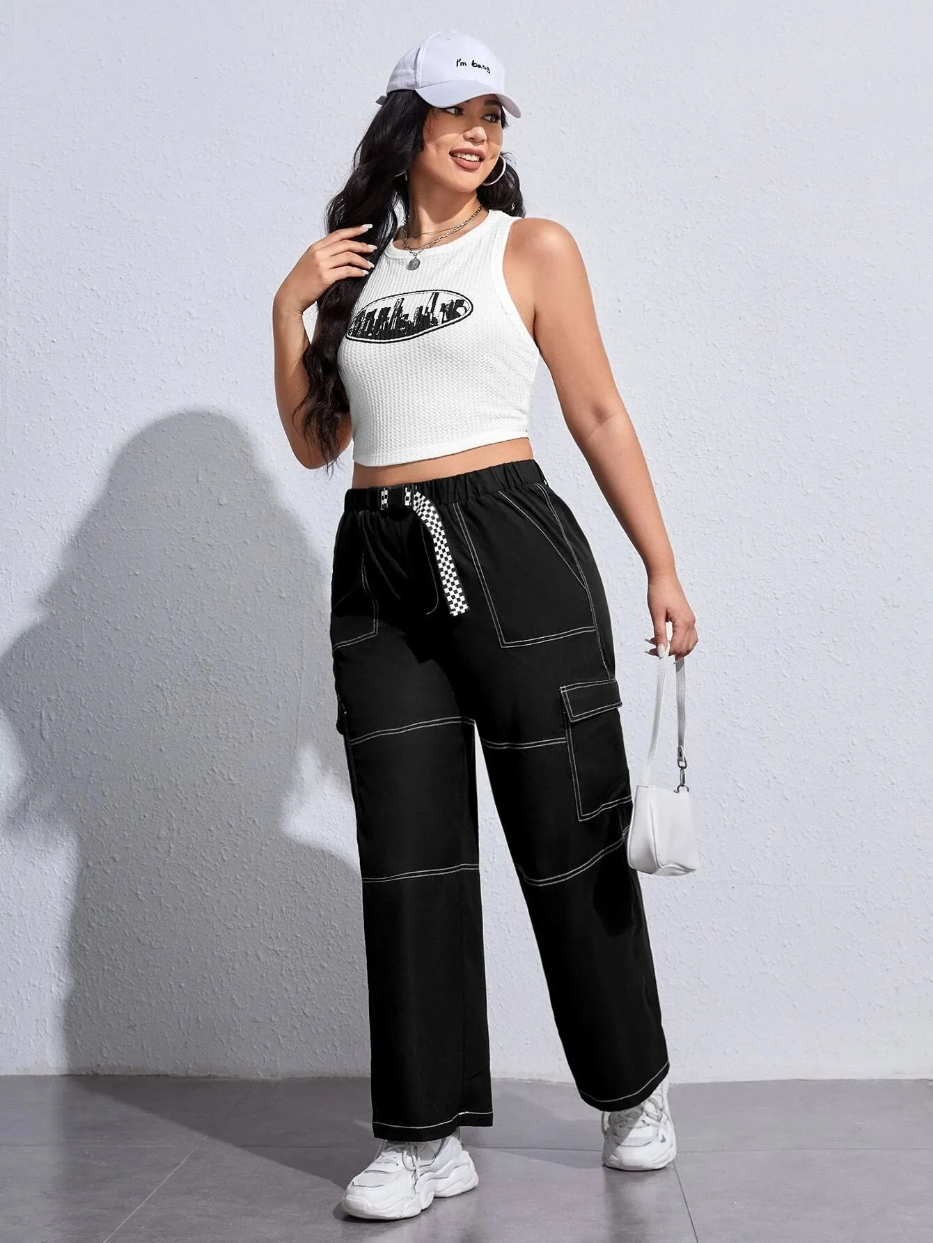 Top Stitching Flap Side Pocket Cargo Pants