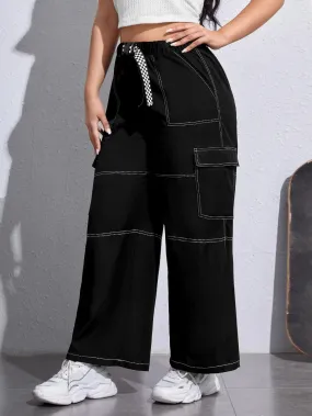 Top Stitching Flap Side Pocket Cargo Pants