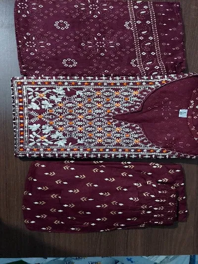 Wine Cotton Embroidered Festive Salwar Suit Set
