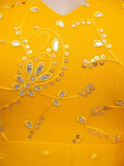 Yellow Georgette Sequence Embroidered Anarkali With Dupatta Set Of 2